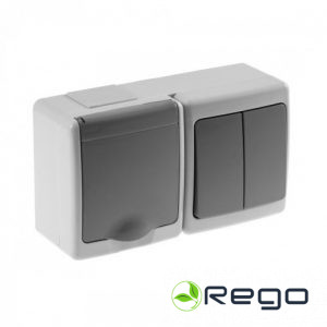 Kontaktligzda ar divu taustiņu slēdzi (1+1) v/a pelēka IP44 BETA