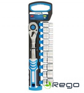 Hogert HT1R332 Muciņu komplekts ar sprūdatslēgu 1/2", CrV steel, 72 T, 11gab