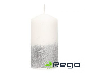 Polar svece 6x12cm balta/ sudraba spīdumi