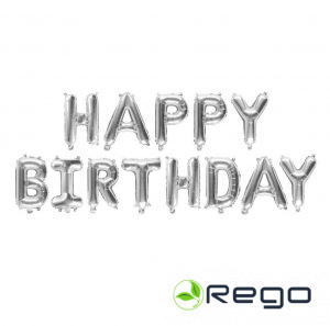 Festi folija balonu komplekts Happy Birthday burti sudraba