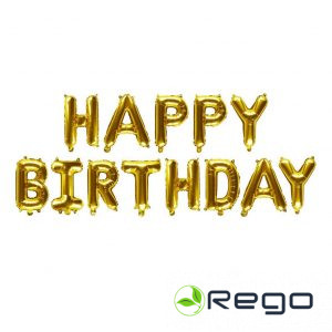 Festi folija balonu komplekts Happy Birthday burti zelta