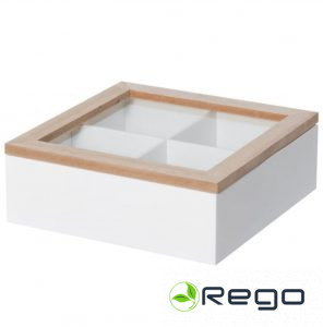 4Living tējas kaste 20x20x7cm balta koka