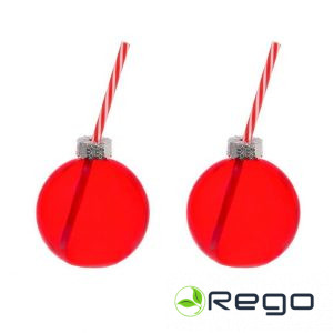 Winteria Ziemassvētku bumbas glāze stikla ar salmiņu 2gab