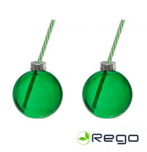 Winteria Ziemassvētku bumbas glāze stikla ar salmiņu 2gab