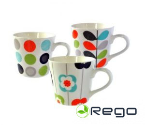 Krūze 360ml punktiņi, ziedi, lapas 10x9cm