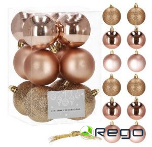 Springos Ziemassvētku rotājumi CA0003 6cm 12gab rozā zelta