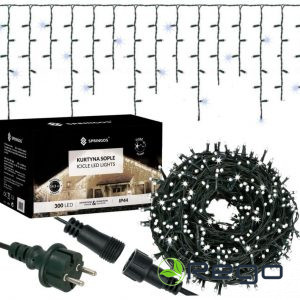 Ziemassvētku lampiņas lāstekas Springos CL4038 300 LED, auksti baltas, 12m