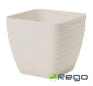 Puķu pods ar paliktni SAHARA kvadrāts 13cm krēma