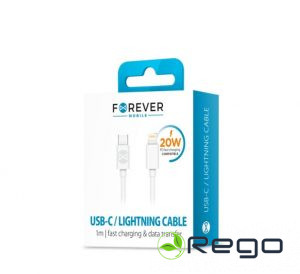 Forever kabelis USB-C - Lightning 1 m 20W balts