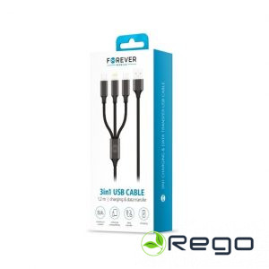 Kabelis Forever 3In1 Lightning/Micro USB/USB Type-C 120 cm