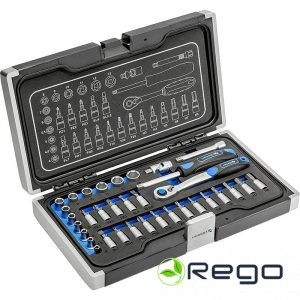 Hogert HT1R464 Instrumentu komplekts, muciņas, uzgaļi, atslēga ar reversu 34gab.