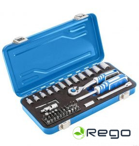 Hogert HT1R485 Muciņu un uzgaļu komplekts, ar sprūdatslēgu 53 gab,, CrV, 72z.