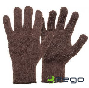 Darba cimdi adīti ar vienpusēju PVC punktējumu, brūni