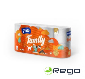 Tualetes papīrs Grite Family 8 ruļļi 3 slāņi, 150 loksnes, 18,75m