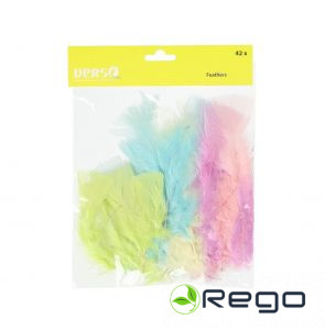 Verso dekoratīvas spalvas ar virvi pasteļtoņu 42gab krāsu mix