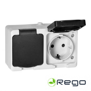 Orno dubultā kontaktligzda AQUATIC MINI IP54  2x2P+E (Schuko), balta/melna OR-OE-7306(GS)WB
