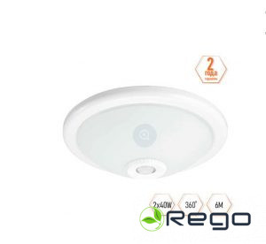 Lampas ar PIR sensoru, 360grādi, 6m, 2x40W, balta, stikls