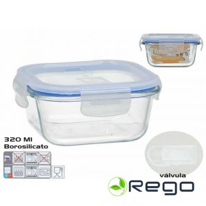 Kitchen&Go Borosilikāta pusdienu kārba ar vārstu 320 ml, kvadrātveida, 6 x 12 x 12 cm