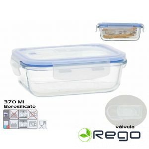 Kitchen&Go Borosilikāta pusdienu kārba ar vārstu 370 ml, taisnstūra, 5,5 x 15,5 x 11,5 cm