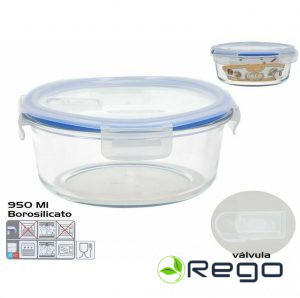 Kitchen&Go Borosilikāta pusdienu kārba ar vārstu 1300 ml, apaļa, 8,5 x 20,5 x 20,5 cm