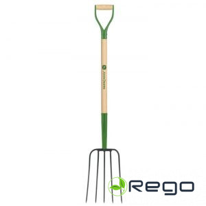 John Deer kūtsmēslu dakšas ar 5 zariem un koka kātu, 125cm