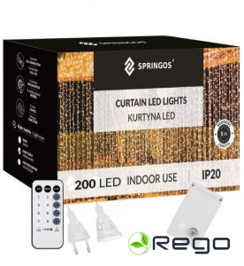 Springos Ziemassvētku LED lampiņu aizkars CL4054 200LED, silti baltas,