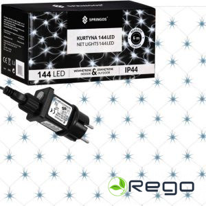 Ziemassvētku lampiņas Springos CL4109 144LED 2x2m, siets, auksti balts