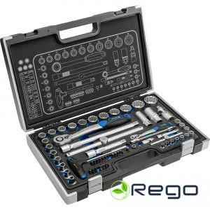 Hogert HT1R470 Muciņu un uzgaļu komplekts, ar sprūdrata atslēgu, 60 gab.