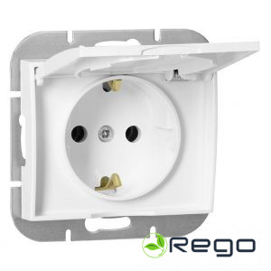 Orno iebūvējama kontaktligzda 2P+E Schuko ar vāku, Onyx, 16A, 250V, PT-17OH, balta
